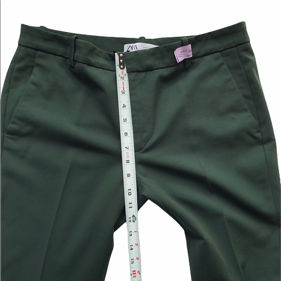 Zara Forest Green Mid Rise High Low Hemline Trouser Pants Size 8 - Picture 12 of 16